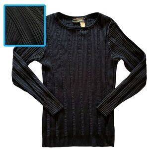 Givenchy Sport 1970s Black Pointelle G-Logo Ribbed Knit Long-Sleeve Vintage Top